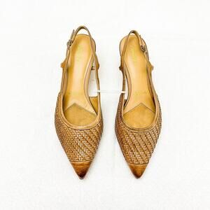 Trotters Leather Pointy Toe Woven Slingback Heels 2" Heel Size 6.5